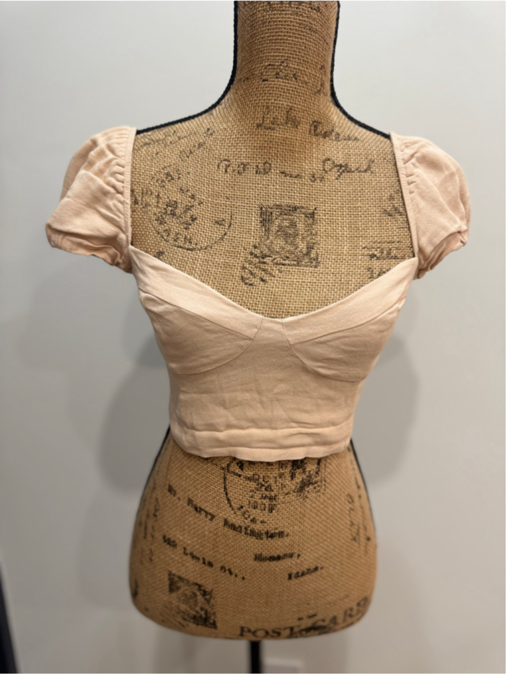WILFRED Novella Beige Puff Sleeve Milkmaid Corset Top S Cottagecore Coquette